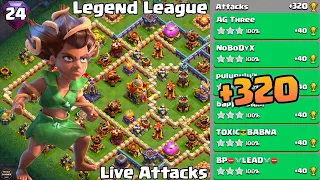 Th16 Legend League Attacks Strategy! +320 Mar Day 24 || Clash Of Clans