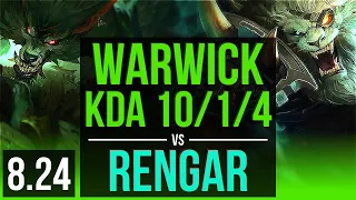 WARWICK vs RENGAR (JUNGLE) | KDA 10/1/4, Legendary | TR Master | v8.24