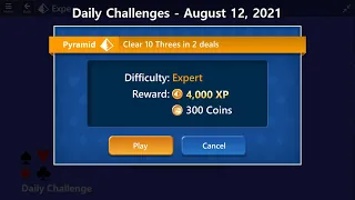 Microsoft Solitaire Collection | Pyramid - Expert | August 12, 2021 | Daily Challenges