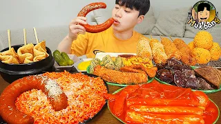 ASMR MUKBANG | RICE CAKE Tteokbokki, Fire Noodles, Hot dog, sausage recipe ! eating