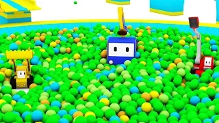 The Ball Pit in the Amusement Park  - Learn with Tiny Trucks : bulldozer , crane , excavator