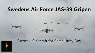 Sweden Air Force JAS-39 Gripen escort U.S. aircraft for Baltic Unity Day