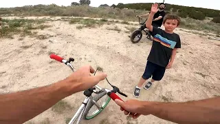 Hitting 10 foot tall jumps on my Nephews Mini BMX bike!