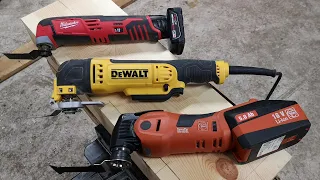 Multicutters Fein SuperCut, Dewalt DWE315, Milwaukee 2426-20. Comparing and working samples.