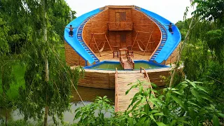 [Full] Build a Luxurious Private Bamboo Resort House on The Water with Water Slide and Swimming Pool