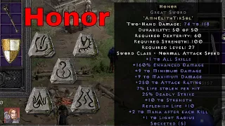 Diablo II Resurrected Rune Words - Honor (Amn El Ith Tir Sol)