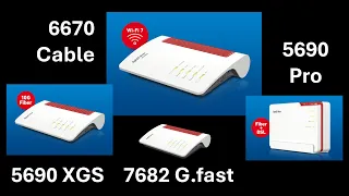 Vier WiFi-7 Fritzboxen: 5690 Pro Fiber. 5690 XGS Glasfaser. 7682 DSL & G.fast.  6670 Cable am Start.