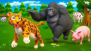 Gorilla's Heroic Stand: Saving a Pig from a Leopard Attack! 🦍🐷 | Wild vs Farm Animal Kingdom Fights