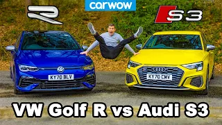 VW Golf R v Audi S3 - review & 0-60mph, 1/4-mile and brake comparison!