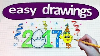 Easy drawings #237 Happy new year 2017 / drawings for beginners