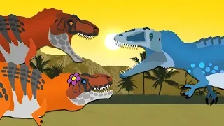 Dinosaurs Cartoons: Tyrannosaurus vs Tyrannosaurus | T-Rex vs Carcharodontosaurus | GreenSpino