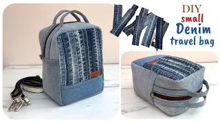 how to sew small denim travel bag tutorial from scrap old jeans , sewing diy small suitcase tutorial