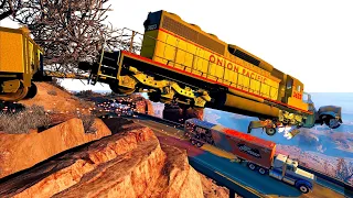 Train crash with explosive fuel tank truck 4K - BeamNG.drive