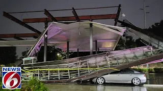 Strong winds topple gas station awning in Casselberry