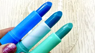 Mixing Blue Lipsticks into Slime Blue Makeup Slime Satisfying Slime Videos