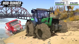 Spintires: MudRunner - DEUTZ AGROSTAR 661 Tractor Pulls The Stuck Man Truck Out Of The River