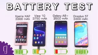 Xperia XA2 vs Honor View 10 vs Galaxy A8+ 2018 vs Oneplus 5T Battery Test | Battery Drain Out