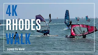 【4K】 Greece Rhodes Walk - Windsurfing Paralia Prasonisi Beach with Sea Waves Sounds