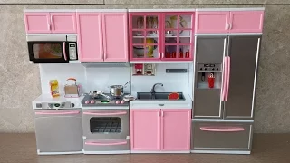 Unboxing new barbie kitchen set - Deluxe Modern toy Kitchen- Battery Operated doll Kitchen Playset