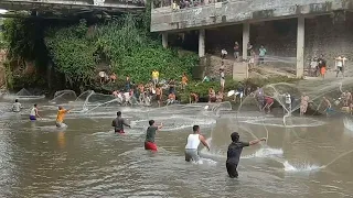 Traditional Net Fishing Village in River Indonesia Unique