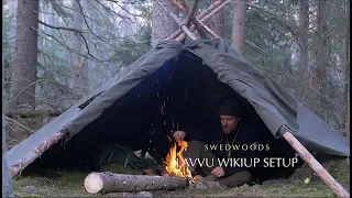 3 Lavvu Poncho Wikiup Setup - Bushcraft Bow Saw - Solo Overnight - Wood Repair