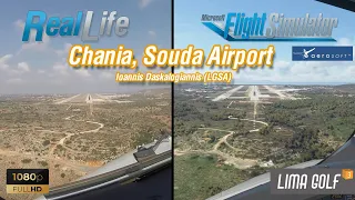 Landing to Chania, Souda (LGSA) Aerosoft | MS Flight Simulator 2020 vs Real Life | Cockpit view [HD]