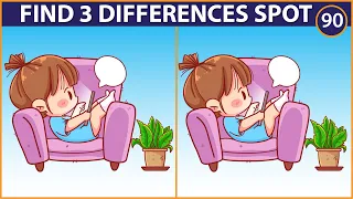 Find 3 Differences Spot Challenge​ Cute Girl Reading Book Pictures Puzzle #72