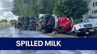 FedEx truck, milk hauler collide; thousands of gallons of milk spilled | FOX6 News Milwaukee
