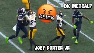 DK Metcalf Vs Joey Porter Jr GOT HEATED! 🤬 (WR vs CB) Steelers vs Seahawks 2023 highlights