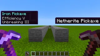 efficiency V iron pickaxe vs netherite pickaxe