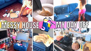 CLEANING ON MY DAY OFF MESSY HOUSE CLEANING MOTIVATION | CLEAN WITH ME + HOME TOUR!!