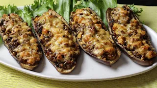 Eggplant boats with cheese and mushrooms, baked in the oven! Eggplant stuffed in the Italian way!