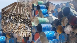 Incredible Metal oil drum recycling historical Manufacturing steel Pipes from oil drum factory's