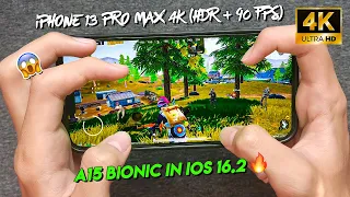 iPhone 13 Pro Max PUBG MOBILE 4k (HDR + 90 FPS)🔥 | A15 Bionic in iOS 16.2 TEST | BEST GRAPHIC😍