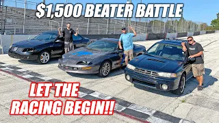 CHEAP CAR BATTLE!!! Who Bought the Best Car For UNDER $1,500?? (drag race, rally cross, oval track)