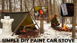 Solo Overnight Building a DIY Tent and Paint Can Stove For $20 In The Snow and Kielbasa Cheese Dip