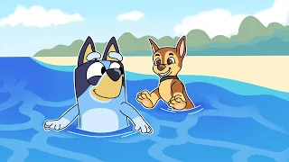 BLUEY Y CHASE DE PAW PATROL TIENEN UNA CITA EN LA PLAYA DE MINECRAFT 😍