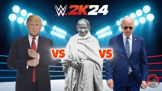 Donald Trump VS Gandhi VS Joe Biden Triple Threat Match - WWE 2K24 4K60 PS5