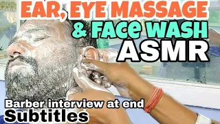 ASMR Face cleansing  👂 Ear and Eye massage by indian barber ( subtitles Available)