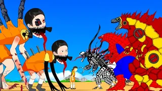 Spider Godzilla Iron Earth, MechaGodzilla Venom Vs BOSS DOLL Playing Squid Game | 어몽어스 오징어 게임