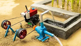 diy tractor making miniature pulley water pump diesel engine science project | @SunFarming