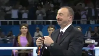 Ilham Aliyev presenting a medal to Armenian sportsman