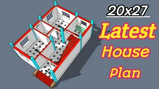 20x27 small house plan design with 2 bedrooms | 500 square feet building plan map | Makan ka naksha