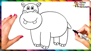 How To Draw A Hippo Step By Step 🦛 Hippo Drawing Easy