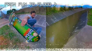 Ditch Skateboarding Session Ends with FLASH FLOOD!