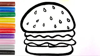 Glitter burger drawing and coloring for kids, toddlers. How to draw a burger | Kids Painting