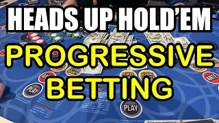 HEADS UP ULTIMATE TEXAS HOLD'EM in LAS VEGAS! Progressive Betting! And Steve plays Trips! 🤣