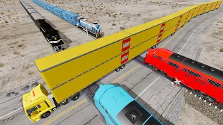 Long Giant Truck Accidents on Rail and Train is Coming #121 | BeamNG Drive