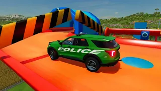 TRANSPORTING BMW, MERCEDES, FORD POLICE CARS ON HOT WHEELS TRACK! Farming Simulator 22