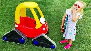 Baby Doll Ride On Cozy Coupe - Elis assists with NEW Wheels and Pink Jeep